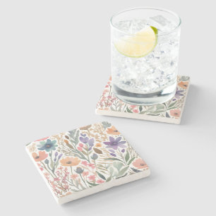 Posavasos De Piedra Boho Wildflower Watercolor Floral Pastel