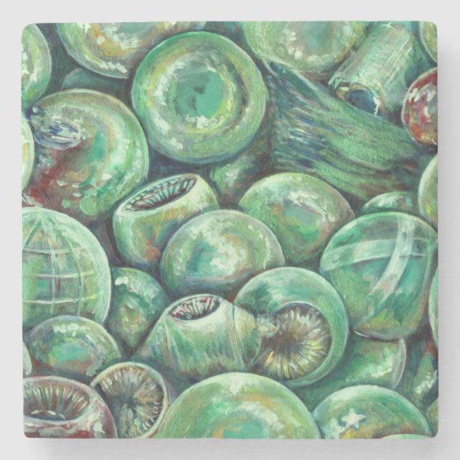 Posavasos De Piedra Bolas de Navidades verdes (Anverso)