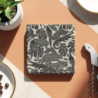 Posavasos De Piedra Bold Black and Cream Tropical Jungle Animals 
