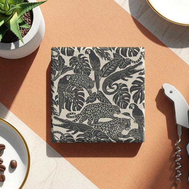 Posavasos De Piedra Bold Black and Cream Tropical Jungle Animals  (Subido por el creador)