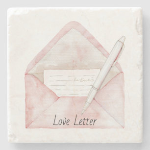 Posavasos De Piedra Bolígrafo de carta de amor sobre de rosa