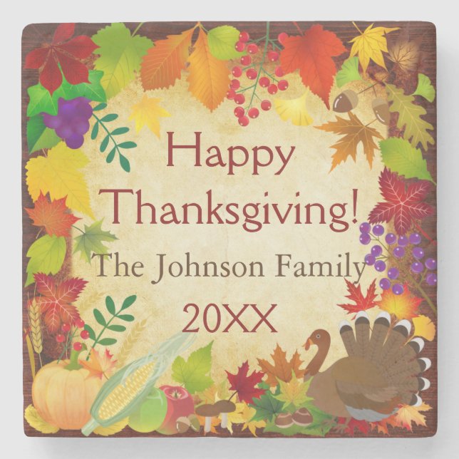Posavasos De Piedra Bonita cosecha de Acción de Gracias (Anverso)