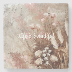Posavasos De Piedra Bonito Beige Rubor Pink Boho Floral