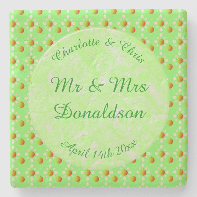 Posavasos De Piedra Bonito Boda Primavera Flor de Apple y manzanas (Anverso)