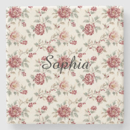 Posavasos De Piedra Bonito Chic Rojo Crema Floral  