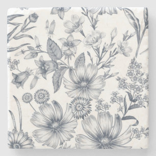 Posavasos De Piedra Bonito dibujo de dibujo floral de escala gris