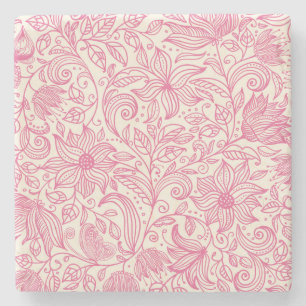 Posavasos De Piedra Bonito dibujo de dibujo floral de mano rosada