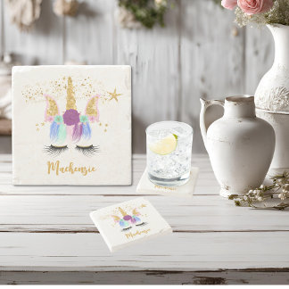 Posavasos De Piedra Bonito Floral Unicornio