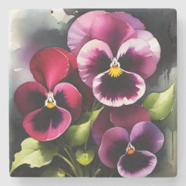 Posavasos De Piedra Bonito maroon daek pansies rojos pintura acuarela