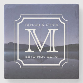 Posavasos De Piedra Bonito Monograma Hermoso paisaje Foto simple