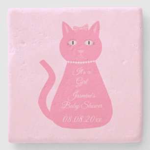 Posavasos De Piedra Bonito Niña Rosa Personalizado Gato Baby Shower
