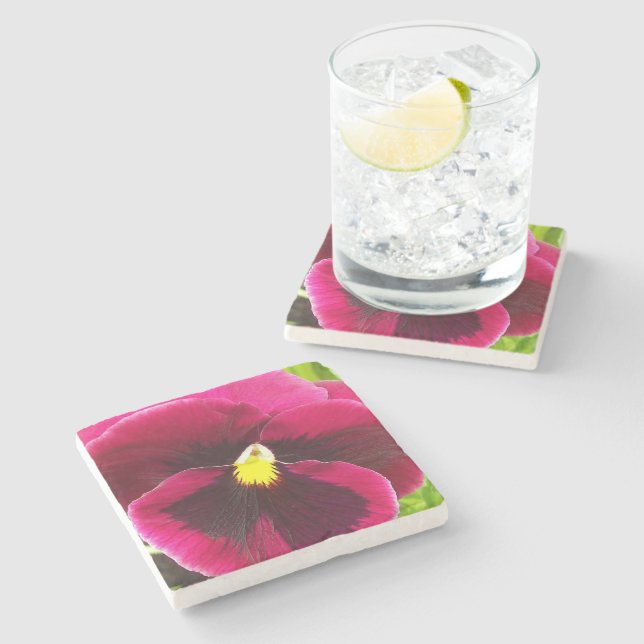 Posavasos De Piedra Bonito Púrpura Pansy Floral (Lateral)