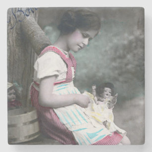 Posavasos De Piedra Bonne Année Vintage Chica con muñeca