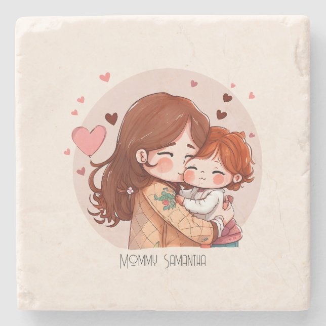 Posavasos De Piedra Bono de mamá y hija Adorable (14) (Anverso)
