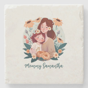 Posavasos De Piedra Bono de mamá y hija adorables - Marco floral (3)