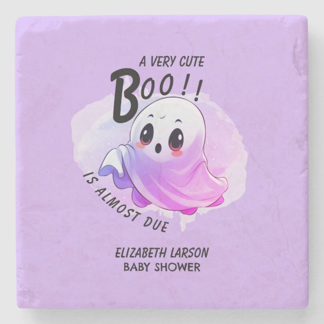 Posavasos De Piedra Boo Baby Shower Halloween Purple Themed Fiesta (Anverso)