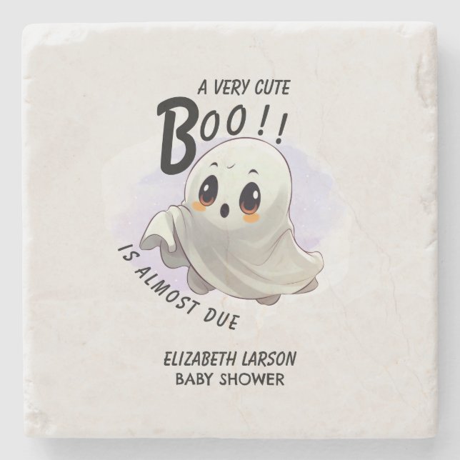 Posavasos De Piedra Boo Baby Shower Halloween tema Fiesta Cute (Anverso)