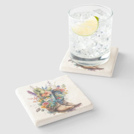 Posavasos De Piedra Boots y flores de una niña de color