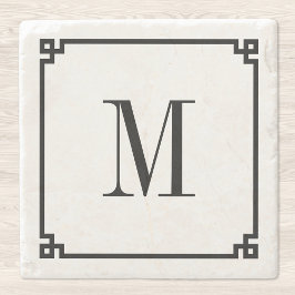 Posavasos De Piedra Borde de clave griega delgada negro Monograma