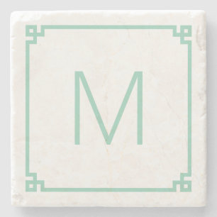 Posavasos De Piedra Borde de clave griega teal claro monograma