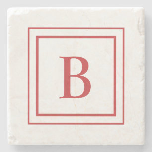Posavasos De Piedra Borde de Cuadrado Monograma Rojo y Blanco