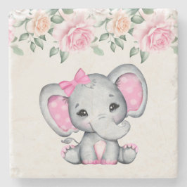 Posavasos De Piedra Borde de elefante pequeño y rosado y Rosa
