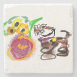 Posavasos De Piedra Border Collie sunflowers 