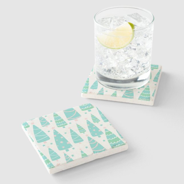 Posavasos De Piedra Bosque de árboles de Navidad Pastel (Lateral)