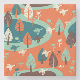 Posavasos De Piedra Bosque Geese: La escena de la naturaleza vintage