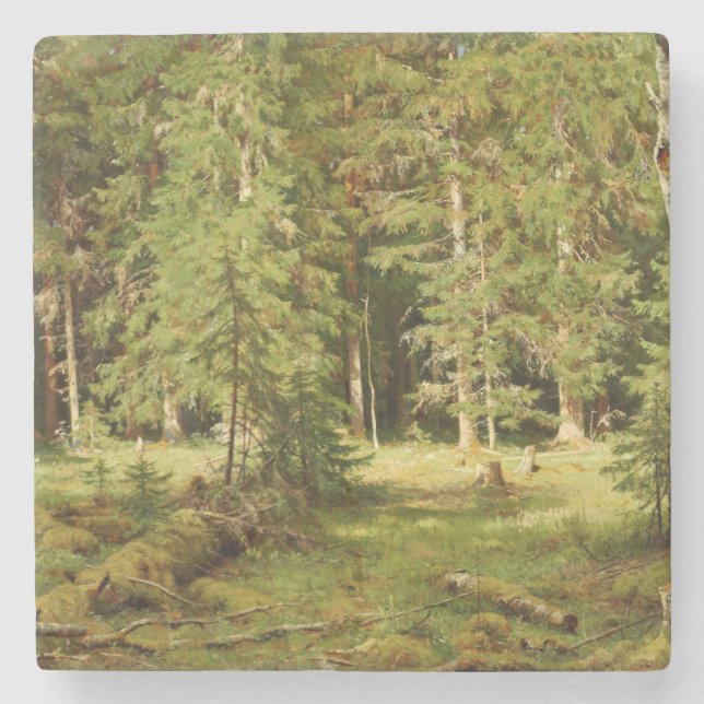 Posavasos De Piedra Bosque ruso (paisaje rústico) (Green Woods) (Anverso)