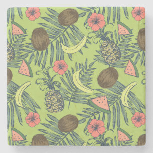 Posavasos De Piedra Bosquejo de la fruta tropical en modelo verde
