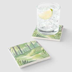 Posavasos De Piedra Bosques Caprichosos   Paisaje Acuarela del Bosque