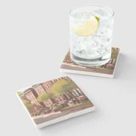 Posavasos De Piedra Boston Brownstones | Beacon Street Acuarela
