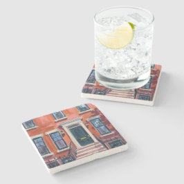 Posavasos De Piedra Boston Brownstones Massachusetts Acuarela