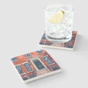Posavasos De Piedra Boston Brownstones Massachusetts Acuarela