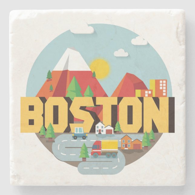 Posavasos De Piedra Boston Como Destino (Anverso)