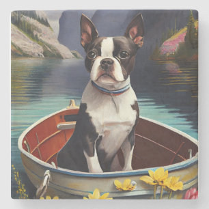 Posavasos De Piedra Boston Terrier en una Paleta: Una Aventura Escénic