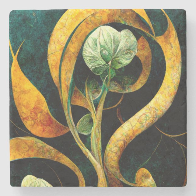 Posavasos De Piedra Botanical Orchid Greens & Golds (Anverso)