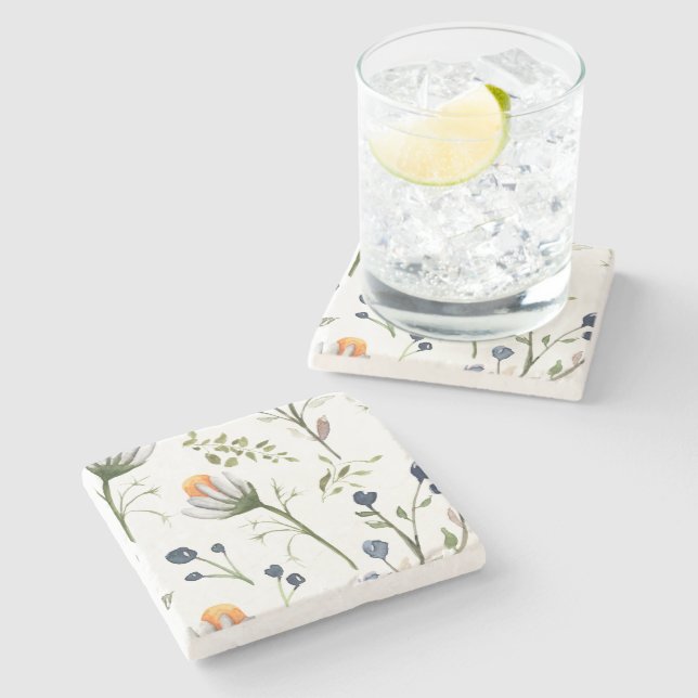 Posavasos De Piedra Botanical Watercolor Floral Coasters (Lateral)
