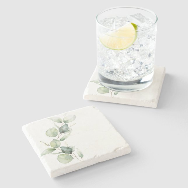 Posavasos De Piedra Botánico acuarela de vegetación de eucalipto (Lateral)