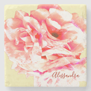 Posavasos De Piedra Botánico floral retro amarillo melocotón grunge