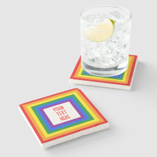 Posavasos De Piedra BOTÓN DE MARCA DE RAINBOW + tu signo o texto