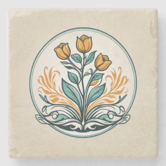 Posavasos De Piedra botón Floral naranja