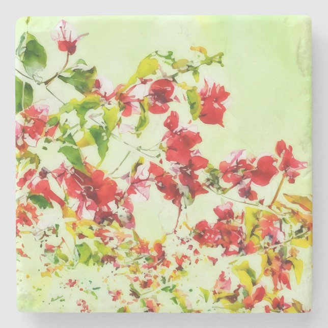 Posavasos De Piedra Bougainvillea Arte Tropical Mármol de flores (Anverso)