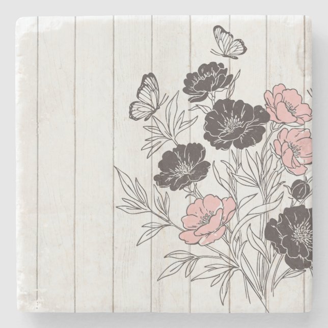 Posavasos De Piedra Bouquet mariposa (Anverso)