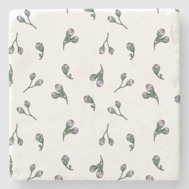 Posavasos De Piedra Bourgeon de Fleur - Rose et vert - Motif floral (Anverso)