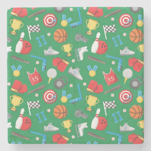 Posavasos De Piedra Bowling, patinaje, tiro con arco, baloncesto, dive (Anverso)