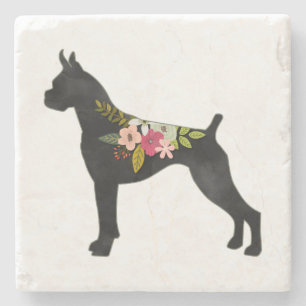 Posavasos De Piedra Boxer Croxer Ears Boho Floral Silhouette Stone Co