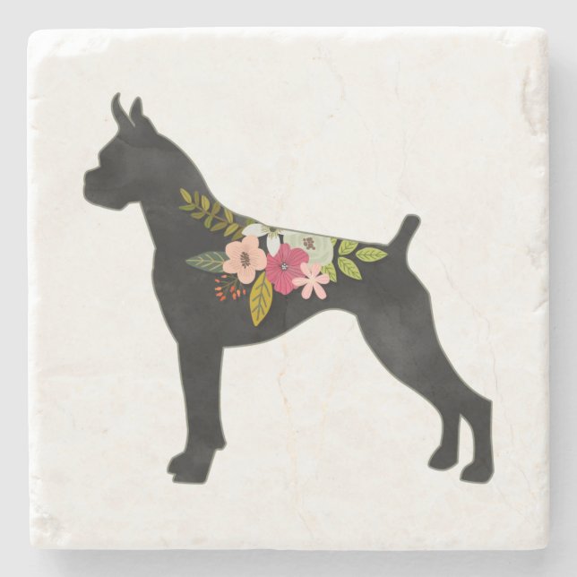 Posavasos De Piedra Boxer Croxer Ears Boho Floral Silhouette Stone Co (Anverso)