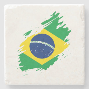 Posavasos De Piedra Brasil: Bandera arrancada hinchas del deporte del 